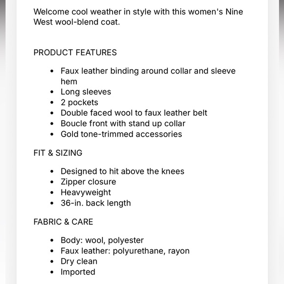 Nine West Women's Burgundy Wool Blend Coat with Belt - NEW - Picture 15 of 15